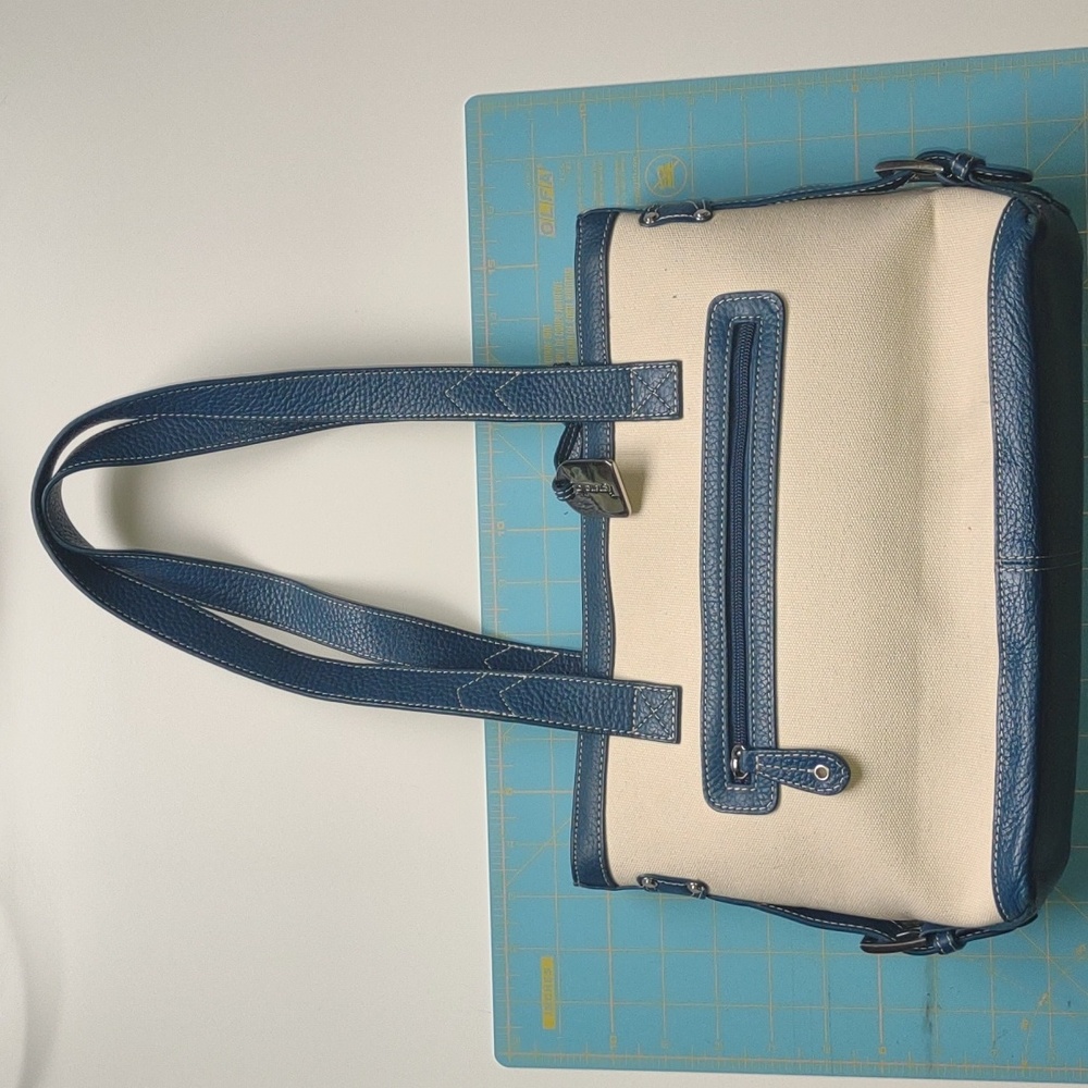 Tignanello Cream Canvas with Blue Trim Two-Tone Double-handled Handbag - Picture 3 of 10
